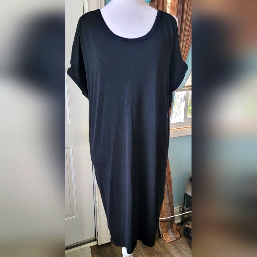 Papillon Casual Cold Sholder Shift Dress Women's S Black Midi Lightweight Stretc